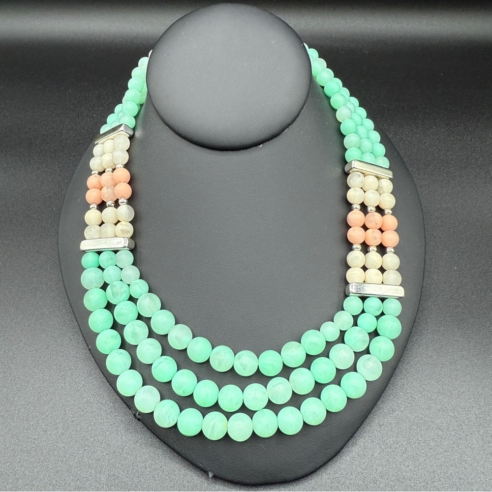 Vintage Pastel Colored Multi-Strand Necklace in Mint Green and Peach